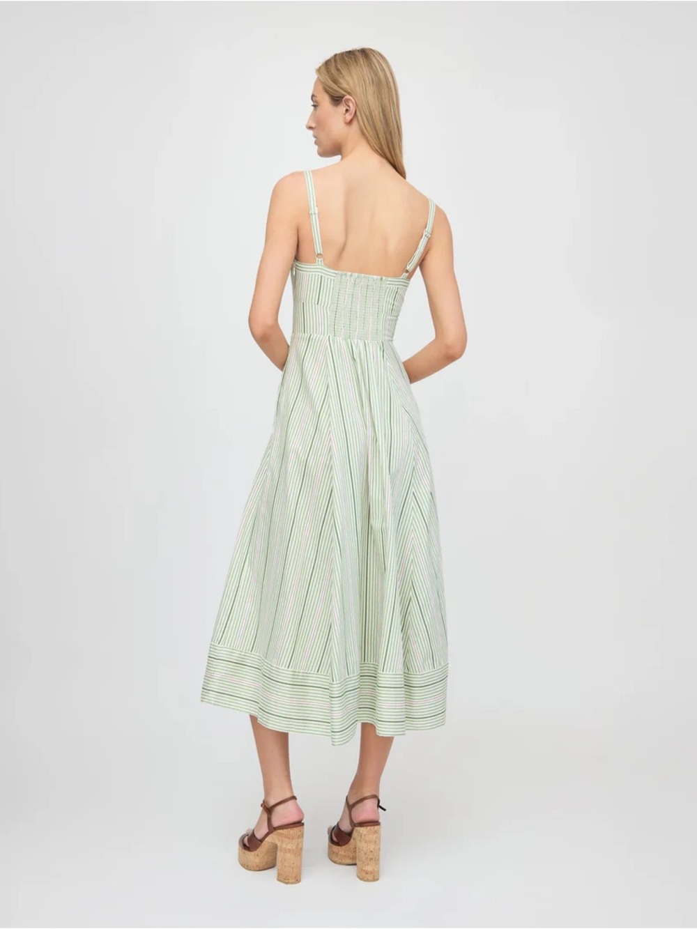 Hill House The Margot Dress in Green Jacquard Stripe - Picture 4 of 13